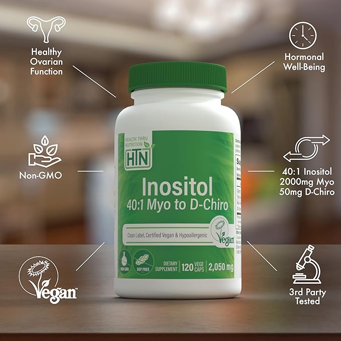Health Thru Nutrition Inositol Supplement 40:1 Myo-Inositol to D-Chiro-Inositol Ratio 2050mg Per Serving | 120 Capsules | Certified Vegan | Non-GMO