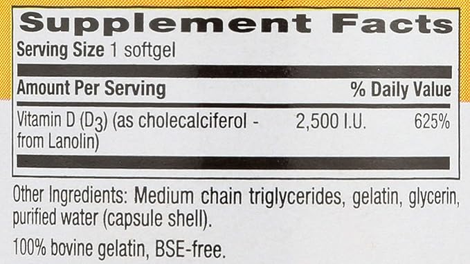 Country Life Vitamin D3 2500 I.U. Gluten-Free, 60 Softgels