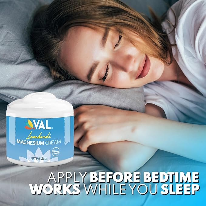 VAL Lombardi Magnesium Lotion | Nighttime Zechstein Magnesium Chloride Cream | Hydrating & Fast-Absorbing | Topical Magnesium for Feet, Legs, Arms & Chest | USA Made | 4oz
