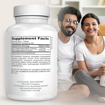 Pure Milk Thistle Herbal Supplements - 450mg Milk Thistle Extract for Liver Detox & Liver Support Supplement - Vegan Dietary Supplements for Women & Men, 60 Tablets
