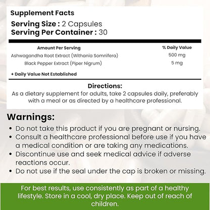 Organic Ashwagandha Capsules 3000mg – Maximum Strength Adaptogen for Stress Relief, Energy & Sleep – 120 Vegan Capsules – With Black Pepper for High Absorption – Non-GMO, GMP Certified