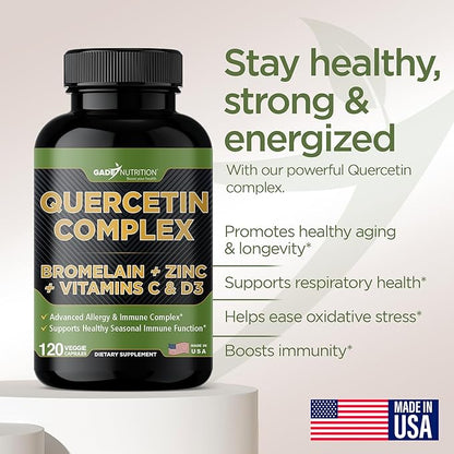 Gade Nutrition Organic Quercetin with Bromelain Vitamin C and Zinc | Immune Support Supplement Quercetin 500mg Capsules | Bioflavonoids Made in USA Third Party Tested