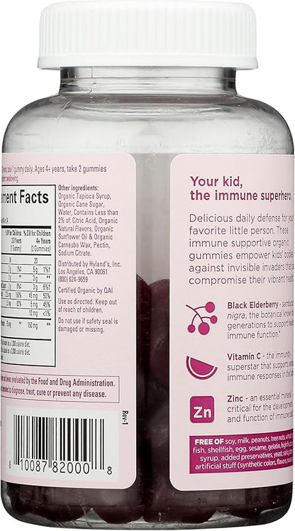 Hyland's Kids Organic Elderberry Plus Gummies, Organic Black Elderberry with ZINC and Vitamin C, Immune Support for Children, 48 Vegan Gummies