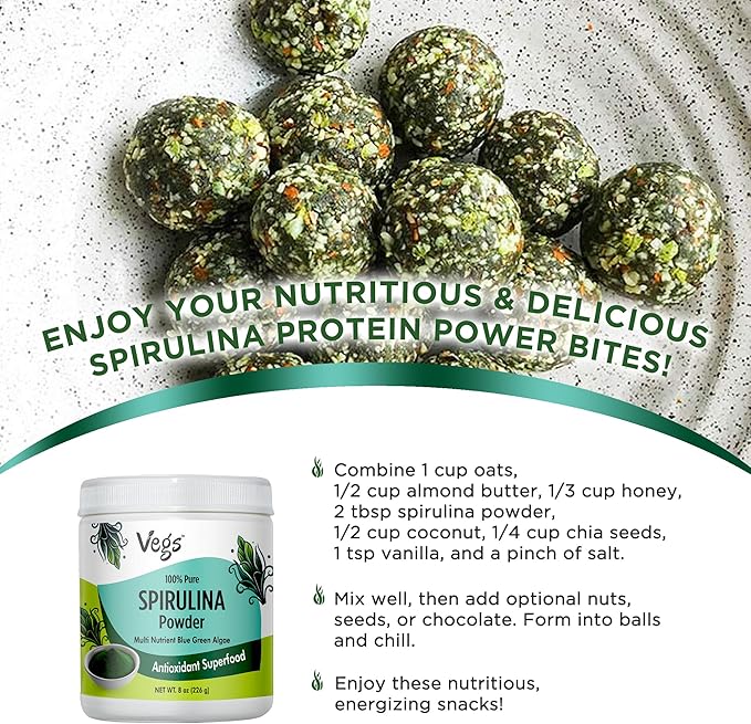 Organic Spirulina Powder - Blue Green Algae Plant-Based Superfood Blend - Antioxidant-Rich with Chlorophyll, Vitamins & Minerals for Cleansing, Energy & Immunity Support - Vegan, Non-GMO - 8 oz