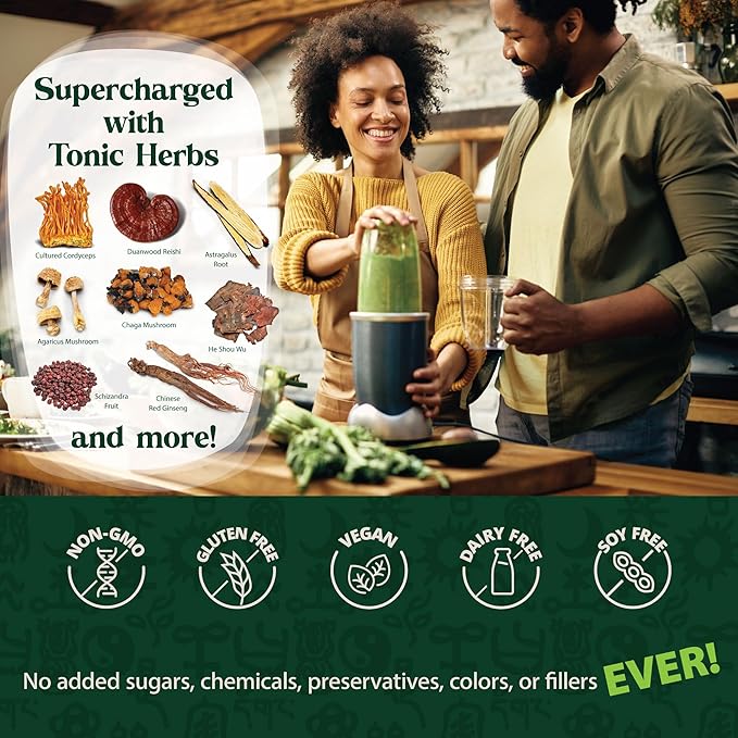 Dragon Herbs Tonic Alchemy Superfood Greens Powder with 91 Ingredients: Tonic Herbs, Ashwagandha, Mushrooms, Probiotics, Super Greens, Seaweeds, Fruits, Vegetables, Spirulina - 30 Servings