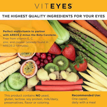Viteyes Classic AREDS 2 Companion Beta-Carotene Free Multivitamin Supplement, Comprehensive Multivitamin Formula for AREDS 2 Users, 90 Caplets
