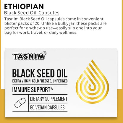 Tasnim Black Seed Oil Organic Cold Pressed Capsules 100% Pure Cold-Pressed Black Cumin Seed Oil Nigella Sativa for Immune Support, Joint Comfort and Vitality