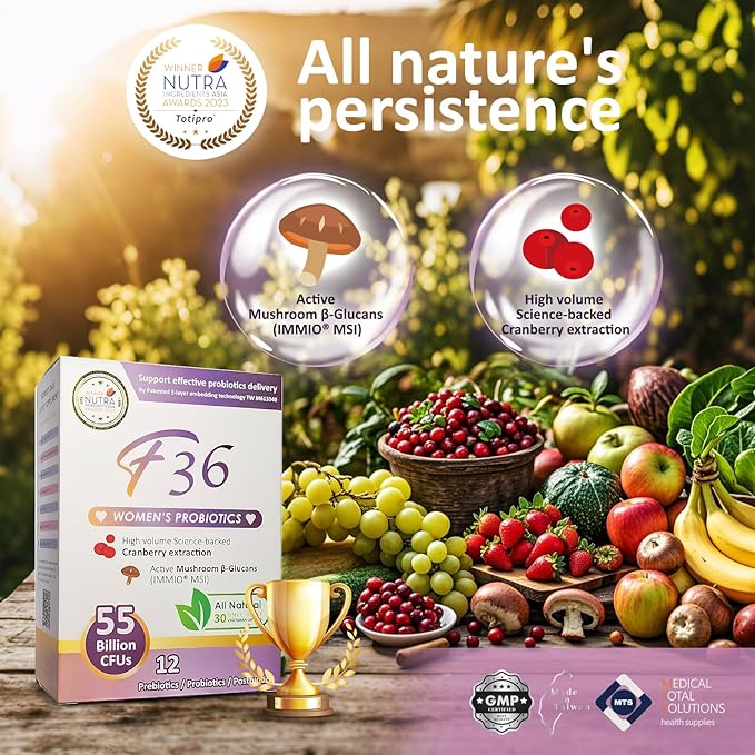 Probiotics 55 Billion CFU Support Vaginal, Immune, Digestive, PH Balance. Promote Sleep and Relief Allergy. All Natural Ingredients with β-Glucan, Cranberry - 30 Capsules