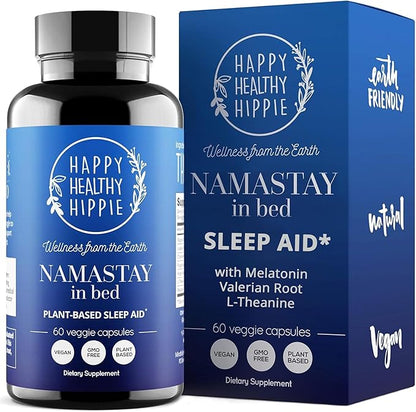 Namastay in Bed Natural Sleep Aid for Adult – Valerian Root Capsules, Melatonin 0.5mg, L Theanine Supplement, Chamomile, Passionflower, Magnolia Bark | Non-Groggy, Plant-Based Pills | 60 Ct