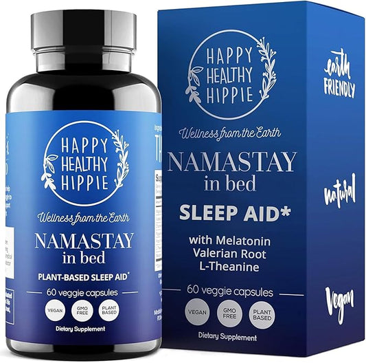 Namastay in Bed Natural Sleep Aid for Adult – Valerian Root Capsules, Melatonin 0.5mg, L Theanine Supplement, Chamomile, Passionflower, Magnolia Bark | Non-Groggy, Plant-Based Pills | 60 Ct