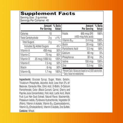 One A Day Women’s Multivitamin Gummies, Supplement with Vitamin A, C, D, E and Zinc for Immune Health Support*, Calcium & more, 80 count