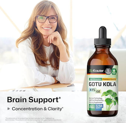 BIO KRAUTER Gotu Kola Tincture 4 Fl. Oz. & Brain Support Mushroom Tincture 4 Fl. Oz.