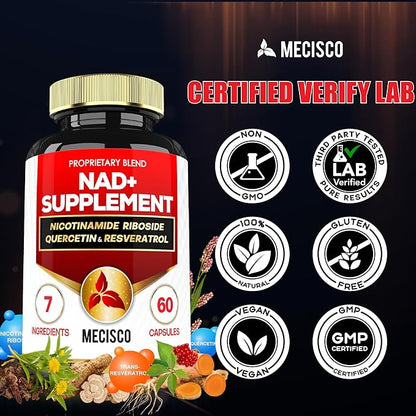 NAD+ Supplement with Nicotinamide Riboside w/Quercetin, Resveratrol, Turmeric, Rhodiola Rosea, Astragalus - 60 Count