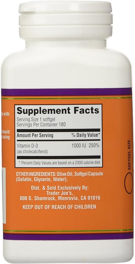 Trader Joe's Vitamin D-3 1000iu, 180softgels