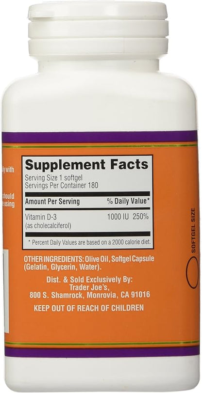 Trader Joe's Vitamin D-3 1000iu, 180softgels