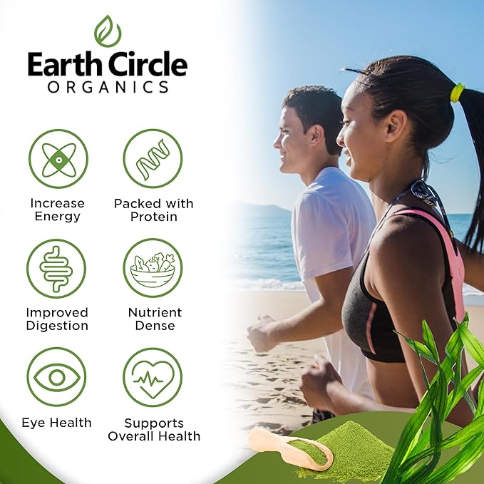 Earth Circle Organics Spirulina Powder, Kosher, Raw and Non-Irradiated | Pure Vegan Protein | Premium Superfood, High in Amino Acids and Antioxidants - 4 Ounce (3 Packs)