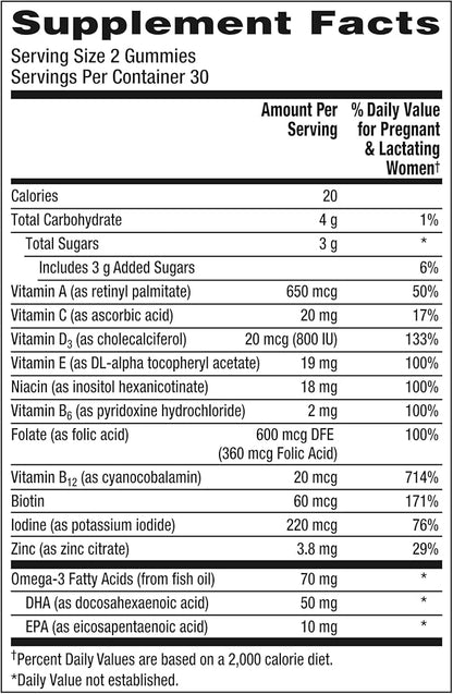 Centrum Prenatal Multivitamin Gummies with DHA and Folic Acid, Mixed Berry and Orange Flavors - 60 Count, 30 Day Supply