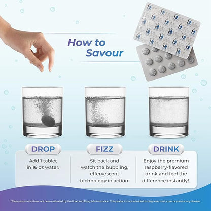 H2 Molecular Hydrogen Water Tablets with effervescent Technology for Healthy Hydration, Optimal Energy, and Metabolism Support; 8 PPM. (30, Raspberry)