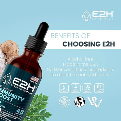 E2H Advanced Immune Defense Supplement - All-Natural Immune Booster - Immune Support Supplements Drops - Contains Holy Basil, Papaya Leaves and Red Banded Polypore - Non-GMO, Vegan - (3 Bottles)