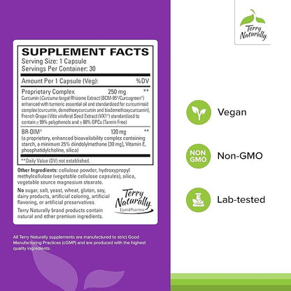 Terry Naturally DIM Complex - Dietary Supplement with BCM-95 Curcumin - Supplement to Support Healthy Hormone Balance, Liver Health & Menopause Symptom Relief - 30 Capsules, 2 Pack (60 Capsules)