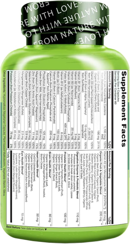 NATURELO Whole Food Multivitamin for Men 50+ - with Vitamins, Minerals, Organic Herbal Extracts - Vegan Vegetarian - for Energy, Brain, Heart and Eye Health - 240 Capsules