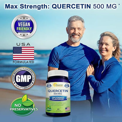 aSquared Nutrition Quercetin 500mg Supplement - 60 Capsules - Quercitin Dihydrate Powder Complex Pills to Support Immune Response & Cardiovascular Health - Pure & Max Strength