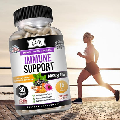 Kaya Naturals Elderberry Immune Support | Vitamins with Zinc and Vitamin C for Adults, Probiotics & Turmeric 1000mg Immune System Booster Sambucus Capsules - 30 Count