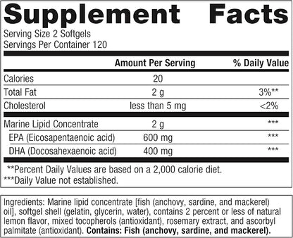 Metagenics OmegaGenics EPA-DHA 500 - High Potency - Supports Cardiovascular Health* - Fish Oil EPA DHA - Purity & Quality Tested - Non-GMO & Gluten-Free - 240 Count