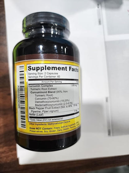 Turmeric Curcumin Complex with Piperine, 100% Pure - 120 Capsules