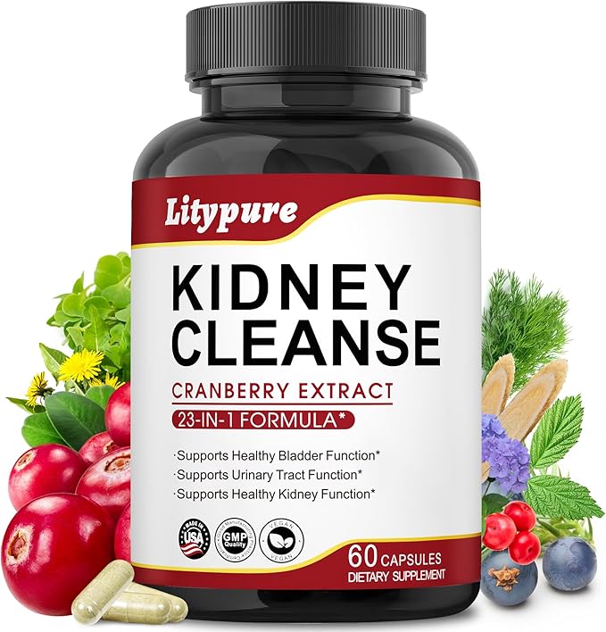 23-in-1 Kidney Cleanse Detox & Repair with 50:1 Cranberry Extract | Botanical Formula for Urinary Tract Wellness | 60 Capsules