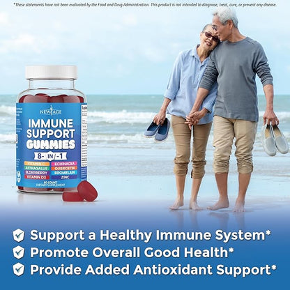 NEW AGE 8 in 1 Immune Support Booster Supplement with Astragalus Root, Vitamin C and Zinc 50mg, Vitamin D 5000 IU, Quercetin & Bromelain (8 in 1 Gummies (Pack of 3))