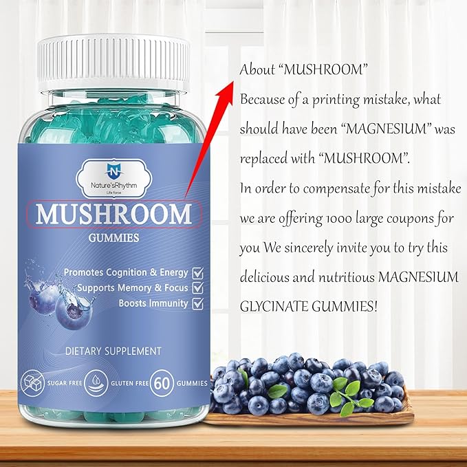 Nature‘s Rhythm Magnesium Gummies 500mg - 65 Ct | Magnesium Glycinate Supplements, with Magnesium L-Threonate,Vitamin D, B6, and CoQ10 - Blueberry Flavor