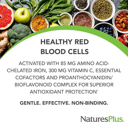 NaturesPlus Hema-Plex Iron - 60 Fast-Acting Capsules - 3 Pack - 85 mg Chelated Iron + Vitamin C & Bioflavonoids for Healthy Red Blood Cells - Vegan, Gluten Free - 90 Total Servings