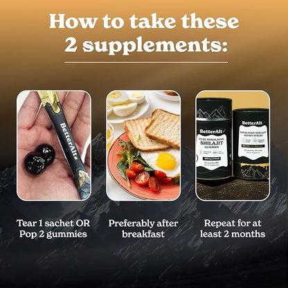 Ultimate Power Up Duo | Shilajit Gummies + Shilajit Gold+ Honey Sticks | 3rd-Party Lab Tested | 1 Month Pack - Helps Boost Energy