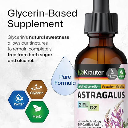 BIO KRAUTER Astragalus Tincture - Astragalus Root Liquid Extract for Immune Support - Alcohol and Sugar Free - High Absorption - Vegan Drops 2 Fl.Oz.