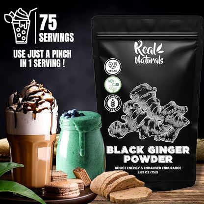 Black Ginger Powder (2.64 Oz) kaempferia parviflora by Real Naturals. Promote Energy & Stamina