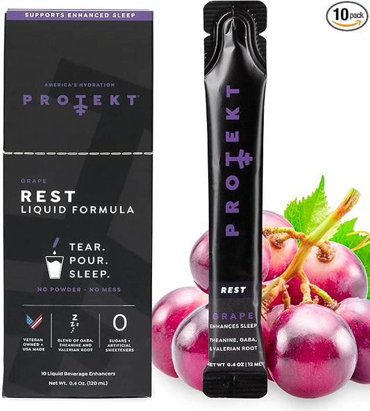 GABA L Theanine Supplement | Melatonin-Free Sleep Aid for Adults | Valerian Root for Night Support & Restful Sleep | GABA Calm Liquid Drink Mix for Adults | Grape, Pack of 10
