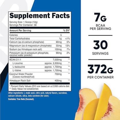 Nutricost BCAA + Hydration Powder (Peach Mango) 30 Servings - Branched Chain Amino Acids with Hydration Complex - Gluten-Free, Non-GMO