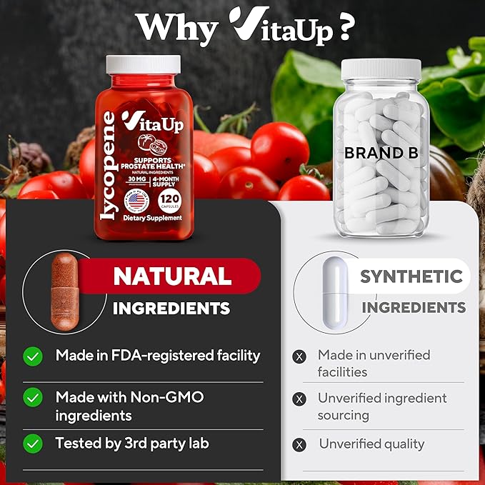 Lycopene Supplements for Men 30 mg - USA Made - Prostate Supplements for Men - Lycopene Supplement for Prostate, Skin & Antioxidant Support - 120 Count