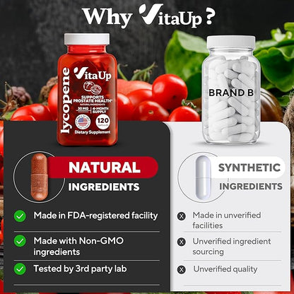 Lycopene Supplements for Men 30 mg - USA Made - Prostate Supplements for Men - Lycopene Supplement for Prostate, Skin & Antioxidant Support - 120 Count
