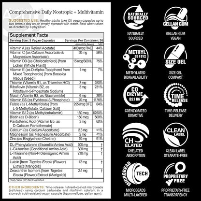 HCF A20 Microbead Brain Health Supplements for Adults for Memory, Focus, Calm, Mood, Alertness, Attention, Vision, Sleep, Immune System, 20 Premium Nootropic Nutrients Multivitamin & 7 Advances® Tech