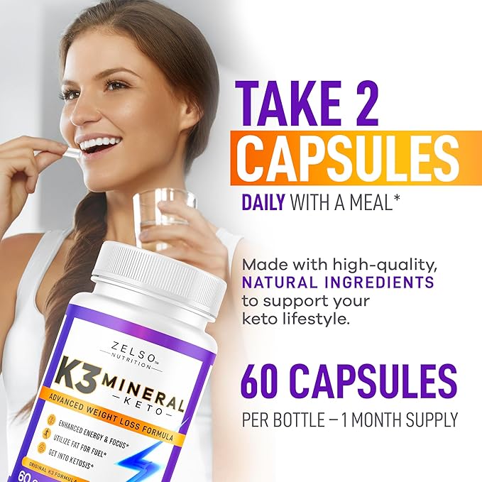(3 Pack) K3 Mineral Weight Loss Pills for Women and Men, K3 Mineral Pills - K3 Salt Mineral, Vitamin + K3 Capsules Supplement for Keto Weight Loss - 3 Months Supply