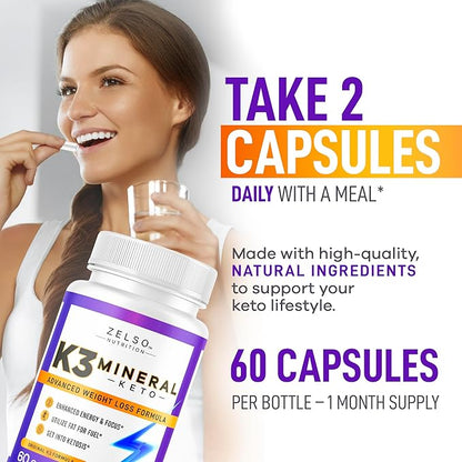 (3 Pack) K3 Mineral Weight Loss Pills for Women and Men, K3 Mineral Pills - K3 Salt Mineral, Vitamin + K3 Capsules Supplement for Keto Weight Loss - 3 Months Supply
