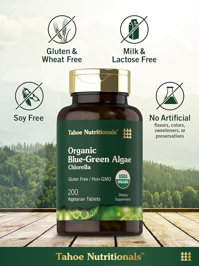 Carlyle Chlorella Blue Green Algae 250mg | 200 Tablets | Vegetarian, Non-GMO, Gluten Free Supplement | Tahoe Nutritionals