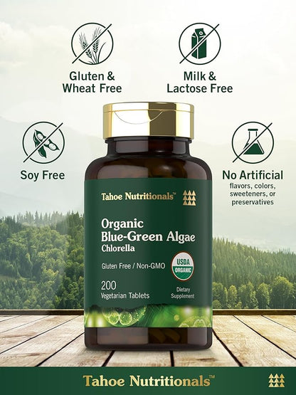 Carlyle Chlorella Blue Green Algae 250mg | 200 Tablets | Vegetarian, Non-GMO, Gluten Free Supplement | Tahoe Nutritionals