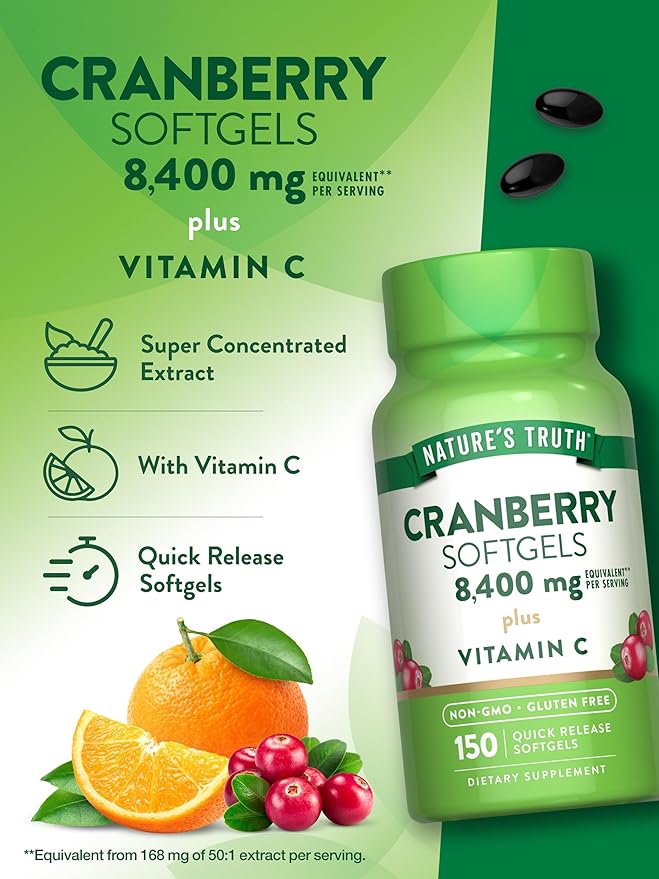 Nature's Truth Cranberry with Vitamin C Softgels | 8400mg | 150 Pills | Urinary Tract Health Support | Non-GMO & Gluten Free Supplement