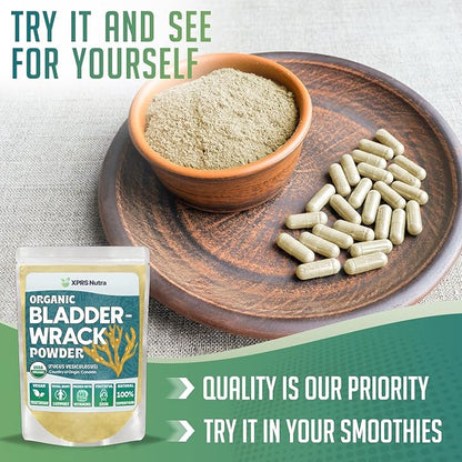 XPRS Nutra Organic Bladderwrack Powder (Fucus Vesiculosus) - Premium Bladderwrack Organic Powder for Glowing Skin - Vegan Friendly Bladderwrack Herb Iodine Supplement (8 Ounce)