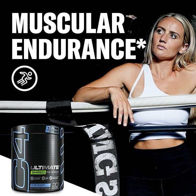 Cellucor C4 Ultimate Shred Pre Workout Powder for Men & Women, Metabolism Supplement with Ginger Root Extract, ICY Blue Razz, 20 Servings (Pack of 1)