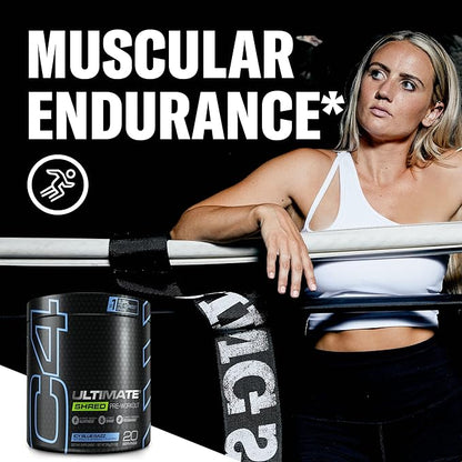 Cellucor C4 Ultimate Shred Pre Workout Powder for Men & Women, Metabolism Supplement with Ginger Root Extract, ICY Blue Razz, 20 Servings (Pack of 1)