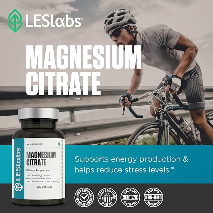 LES Labs Magnesium Citrate – Stress Relief, Restful Sleep, Heart Health, Metabolism, Nerve & Muscle Function – Non-GMO Supplement – 120 Capsules
